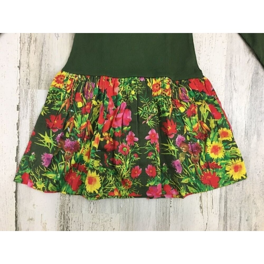 Sophie Catalou Green Dress Girls Sz 4 Rib Knit Floral Skirt - Picture 3 of 8